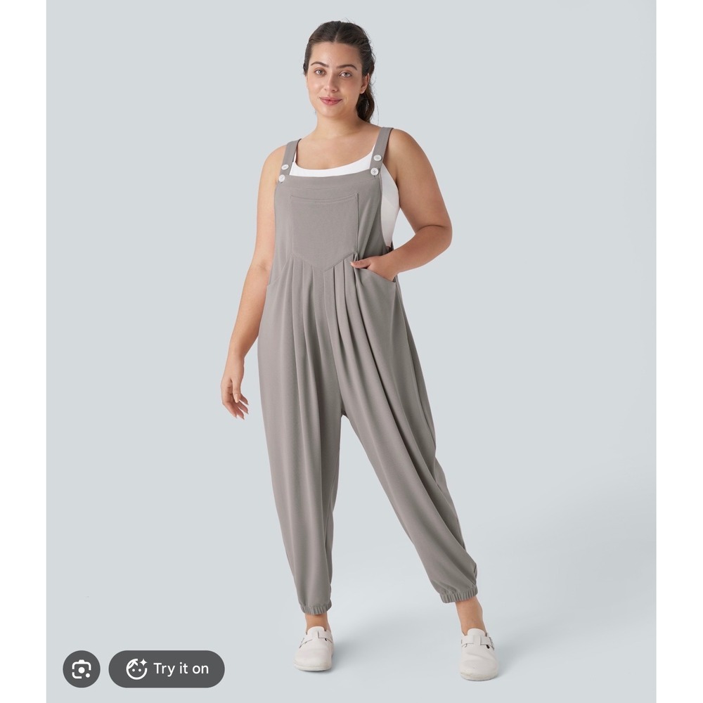 Halara Pockets Casual Waffle Jogger Overalls Grey Relaxed Boho Travel Womens XL
